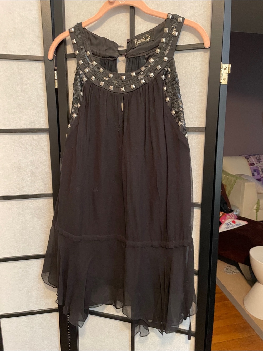 Hannah Black Dress with Embroidered Logo